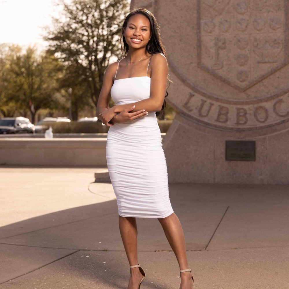 White rouche midi dress